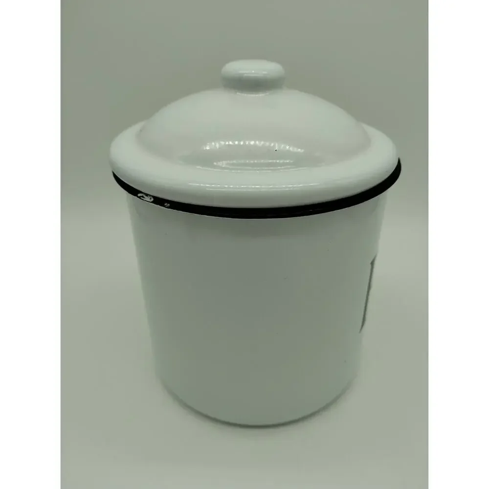 Vintage Looking White Enamel Bean Pot with Lid Farmhouse - Picture 4 of 9